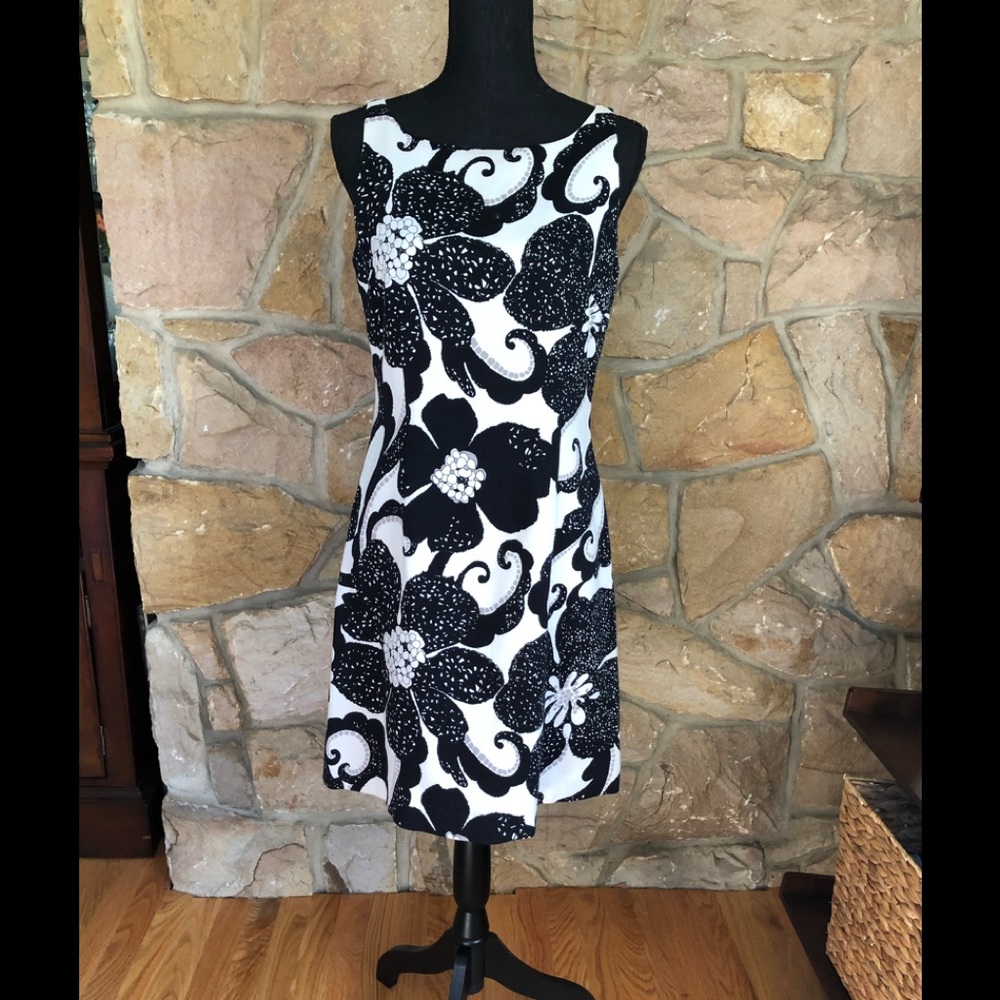 Anthropologie Black and White Floral Midi Dress